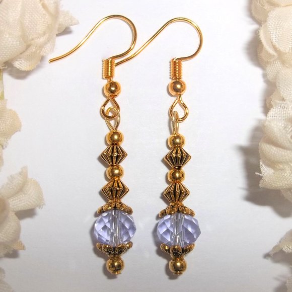 wvluckygirl Jewelry - Small Gold Purple Earring Set Handmade Beaded Delicate Dainty Jewelry Gift 6918